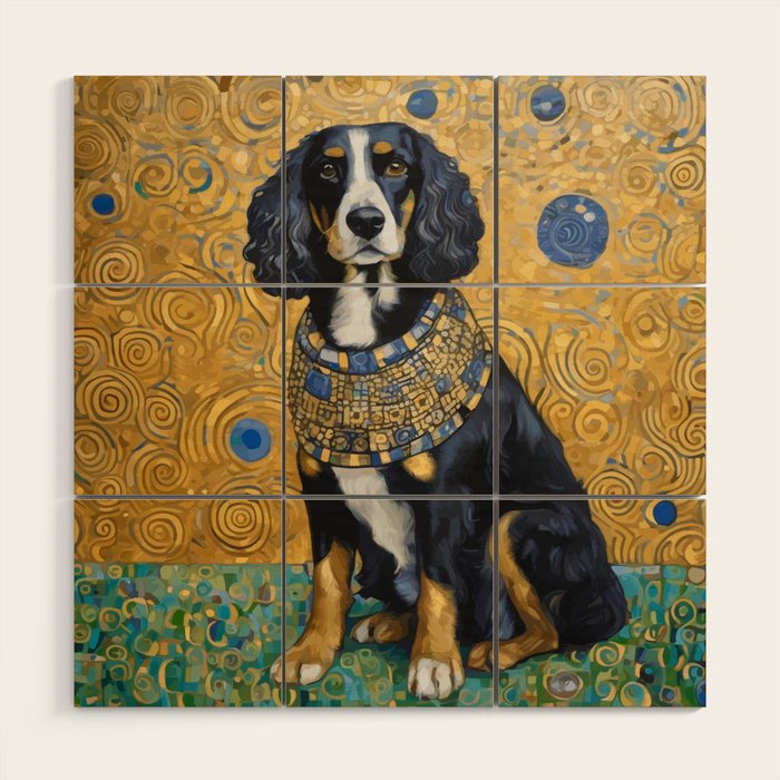 Gustav Klimt Style Portrait of Seated Dog Wood Wall Art Gallery Image 1