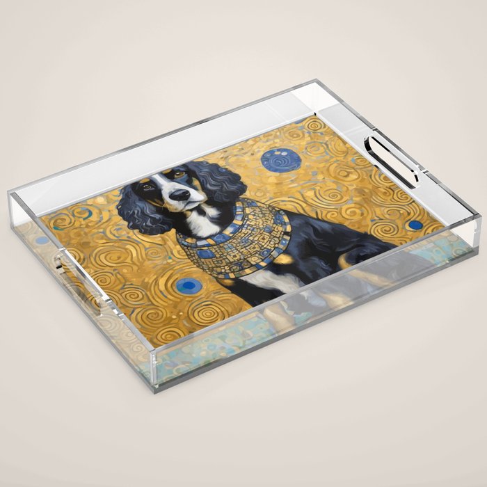 Gustav Klimt Style Portrait of Seated Dog Acrylic Tray Gallery Image 1