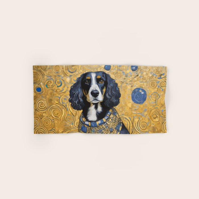 Gustav Klimt Style Portrait of Seated Dog Bath Towel Gallery Image 1