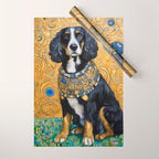 Gustav Klimt Style Portrait of Seated Dog Wrapping Paper Gallery Image 1