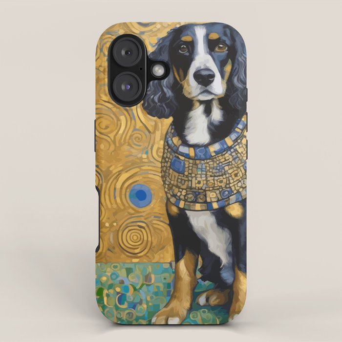 Gustav Klimt Style Portrait of Seated Dog iPhone Case Gallery Image 1