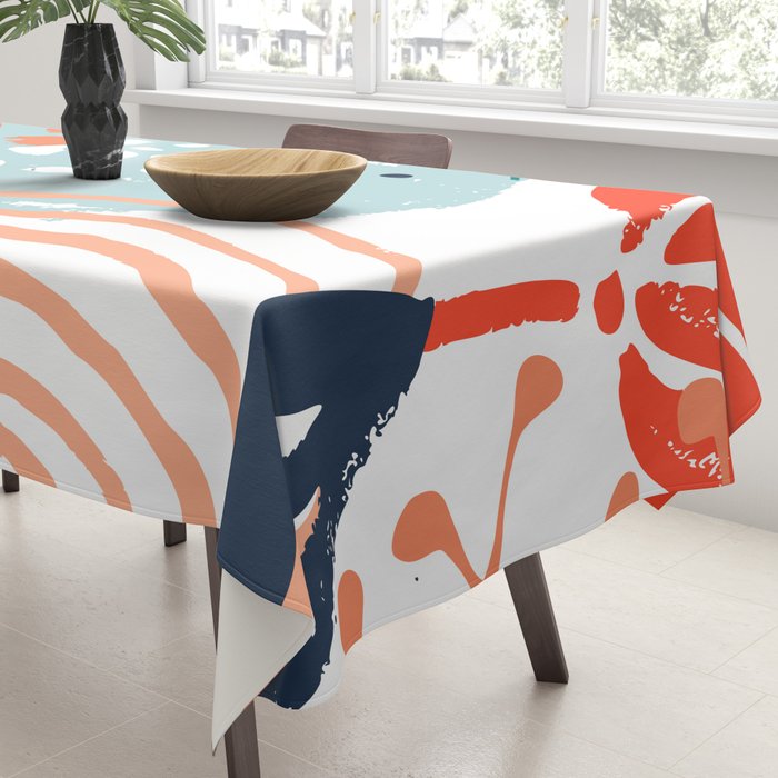 Summer Abstract, Floral Prints, Orange, Teal, Blue, Colourful Prints. Tablecloth Gallery Image 3