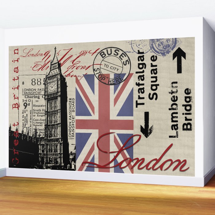 London Great Britain Big Ben Flag Collage Wall Mural Gallery Image 2