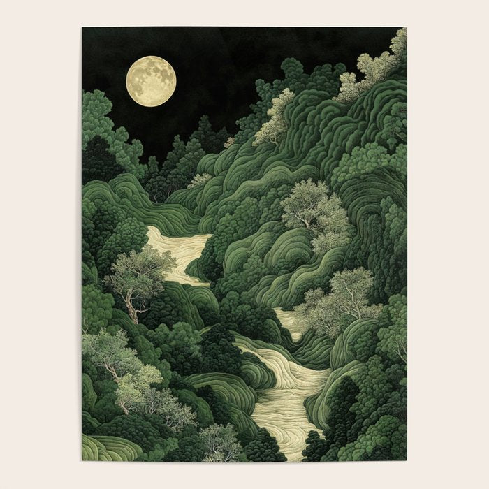 Japanese Wall Art Maximalist Moon Print japandi Art Wabi Sabi Painting Sage Green dopamine decor Poster Gallery Image 4