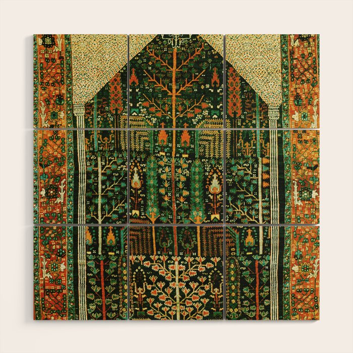 Weeping Willow Antique Bijar Persian Rug Print Wood Wall Art Gallery Image 1