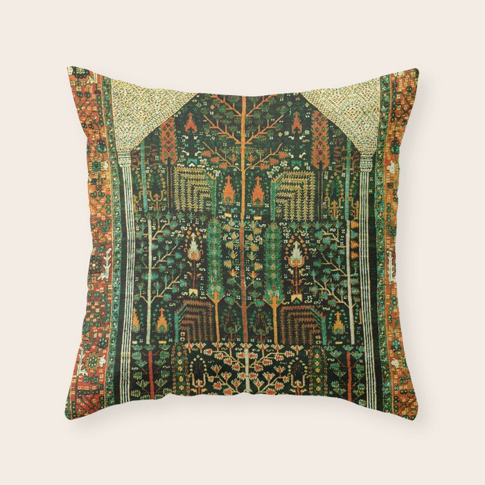 Weeping Willow Antique Bijar Persian Rug Print Throw Pillow Gallery Image 1