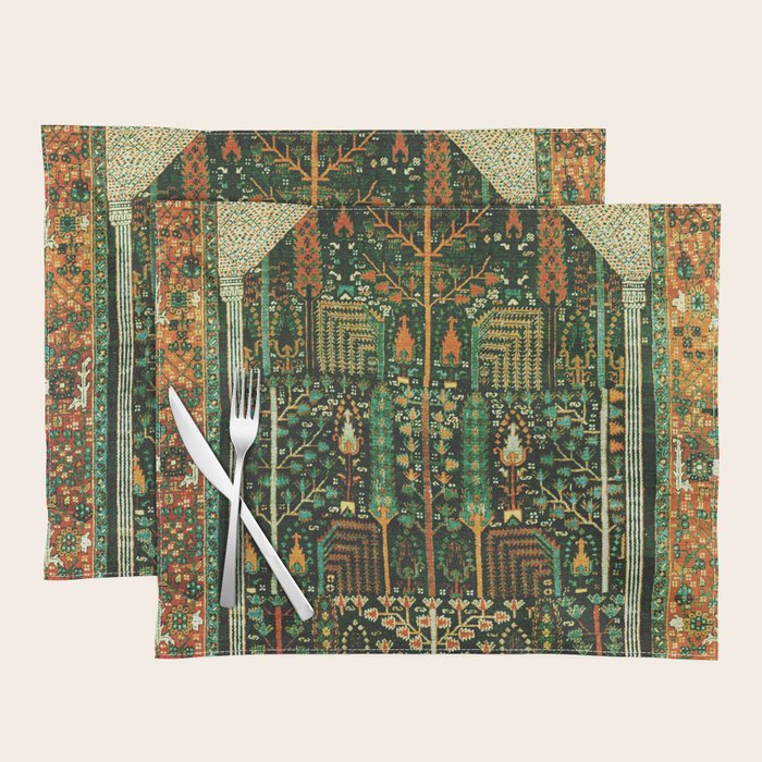 Weeping Willow Antique Bijar Persian Rug Print Placemat Gallery Image 1