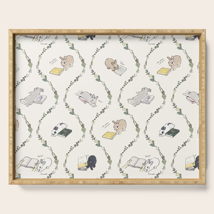 Rabbits of the bookworm owner Serving Tray Gallery Image 1