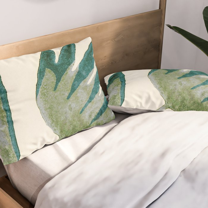 Linocut Flower / Dark Teal Pillow Sham Gallery Image 2