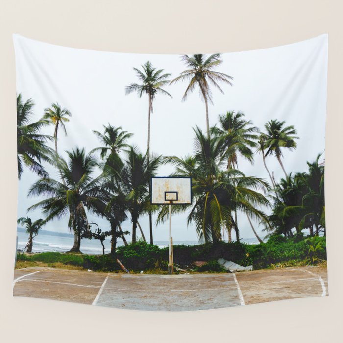 Basketball on Isla Bastimento, Bocas del Toro, Panama Wall Tapestry Gallery Image 1