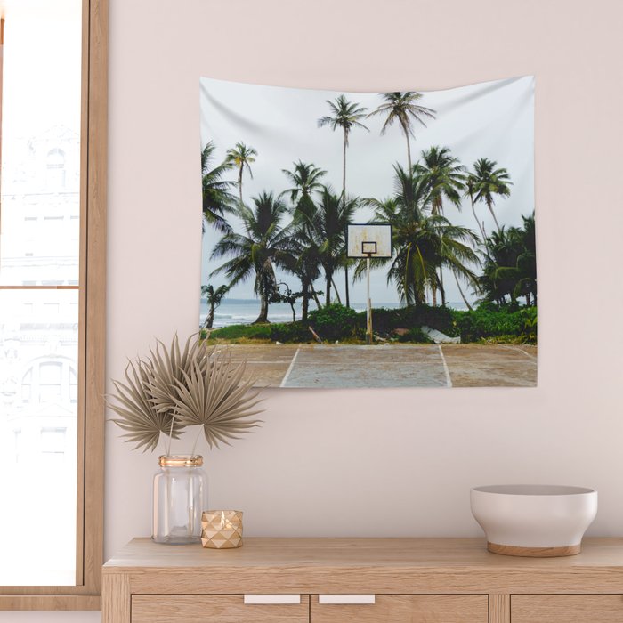 Basketball on Isla Bastimento, Bocas del Toro, Panama Wall Tapestry Gallery Image 2