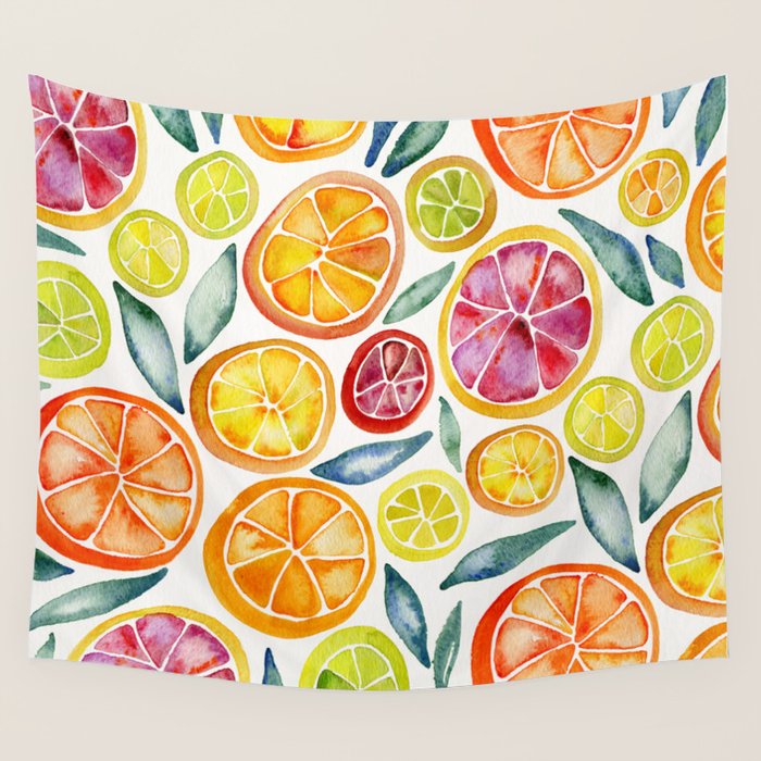 Sliced Citrus Watercolor Wall Tapestry Gallery Image 4