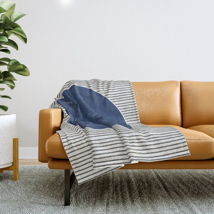 Navy Blue Woodblock  Throw Blanket Gallery Image 1