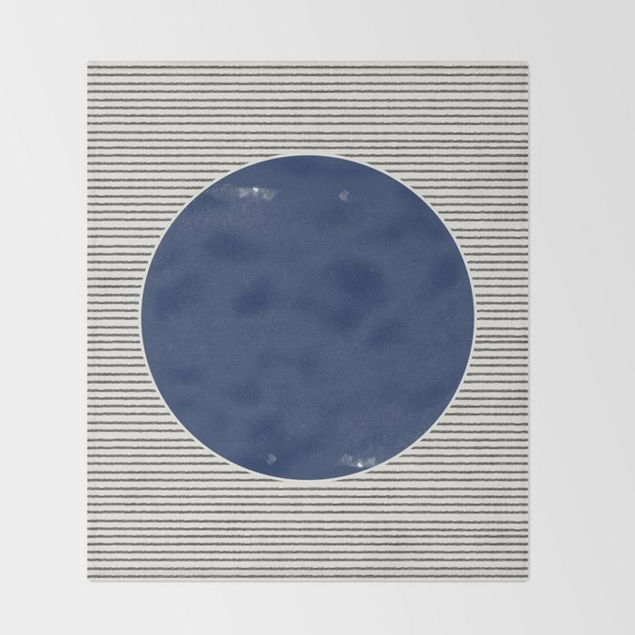 Navy Blue Woodblock  Throw Blanket Gallery Image 2