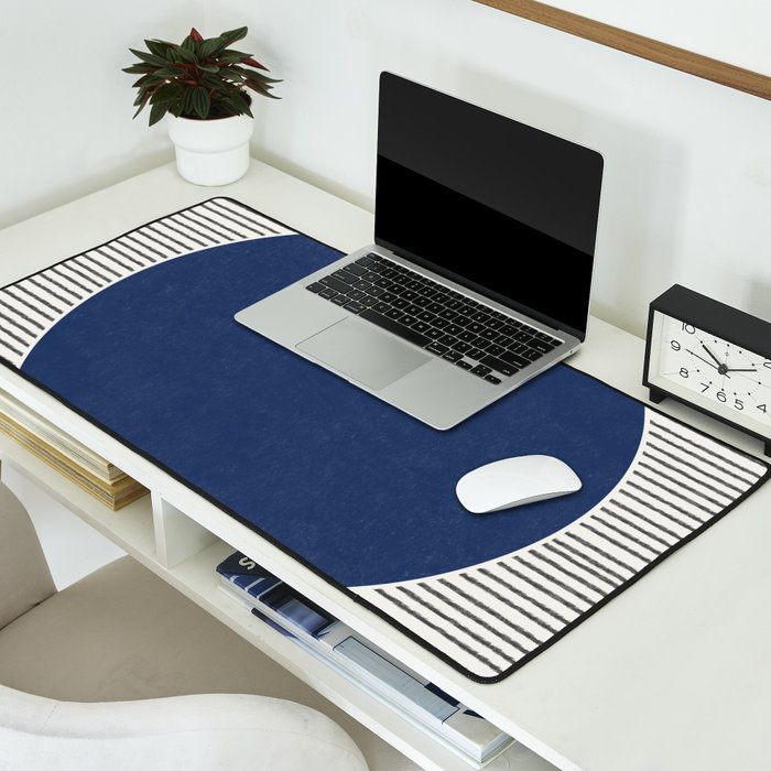 Navy Blue Woodblock  Desk Mat Gallery Image 2