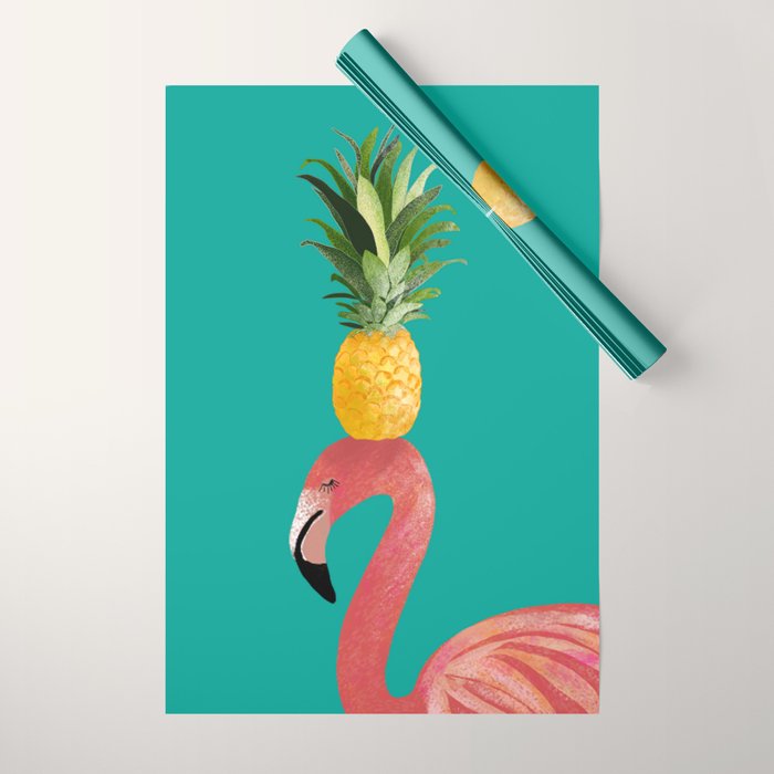 Flamingo Vibes |Tropical Pink Bird Pineapple on Head| Renee Davis Wrapping Paper Gallery Image 1