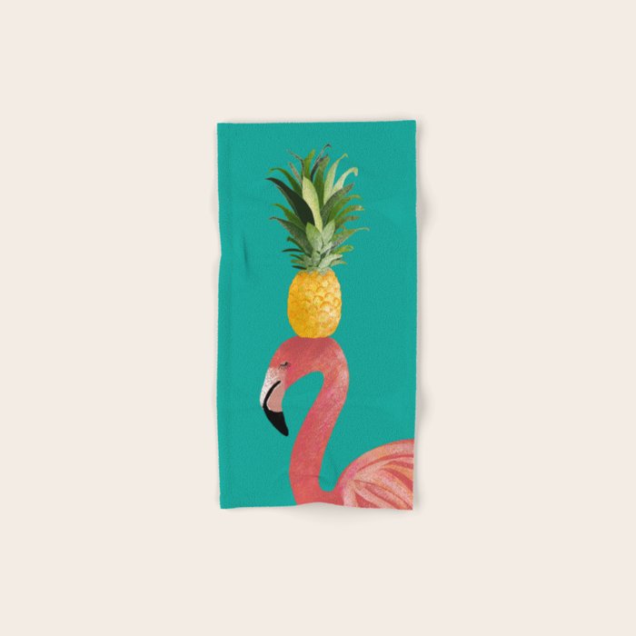 Flamingo Vibes |Tropical Pink Bird Pineapple on Head| Renee Davis Bath Towel Gallery Image 1