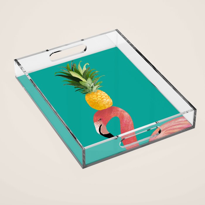 Flamingo Vibes |Tropical Pink Bird Pineapple on Head| Renee Davis Acrylic Tray Gallery Image 1