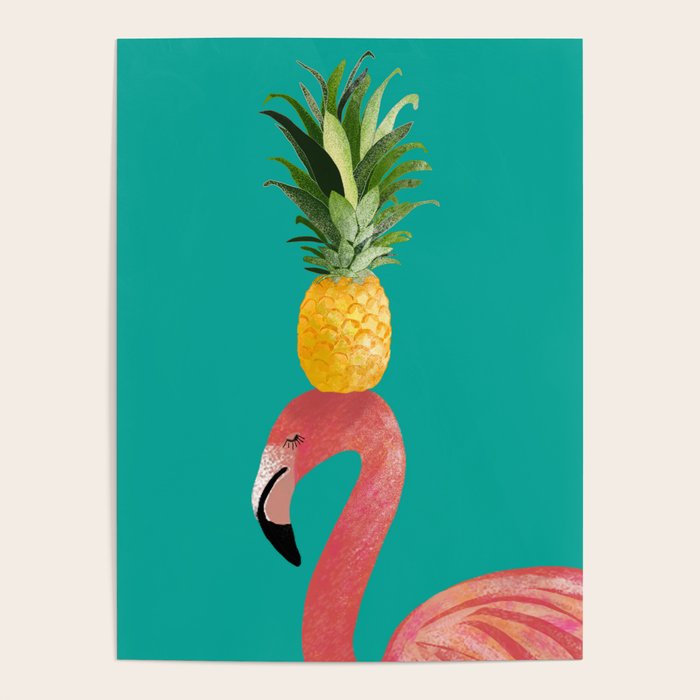 Flamingo Vibes |Tropical Pink Bird Pineapple on Head| Renee Davis Poster Gallery Image 4
