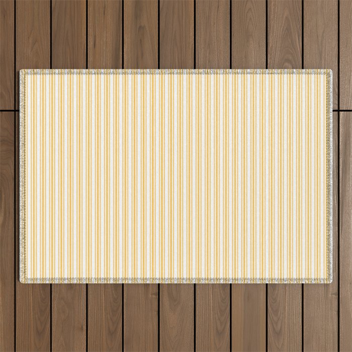 Classic Small Yellow Butter French Mattress Ticking Double Stripes Outdoor Rug Gallery Image 1