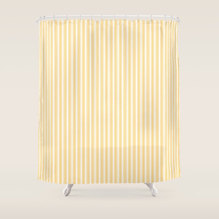 Classic Small Yellow Butter French Mattress Ticking Double Stripes Shower Curtain