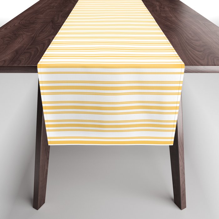 Classic Small Yellow Butter French Mattress Ticking Double Stripes Table Runner Gallery Image 1