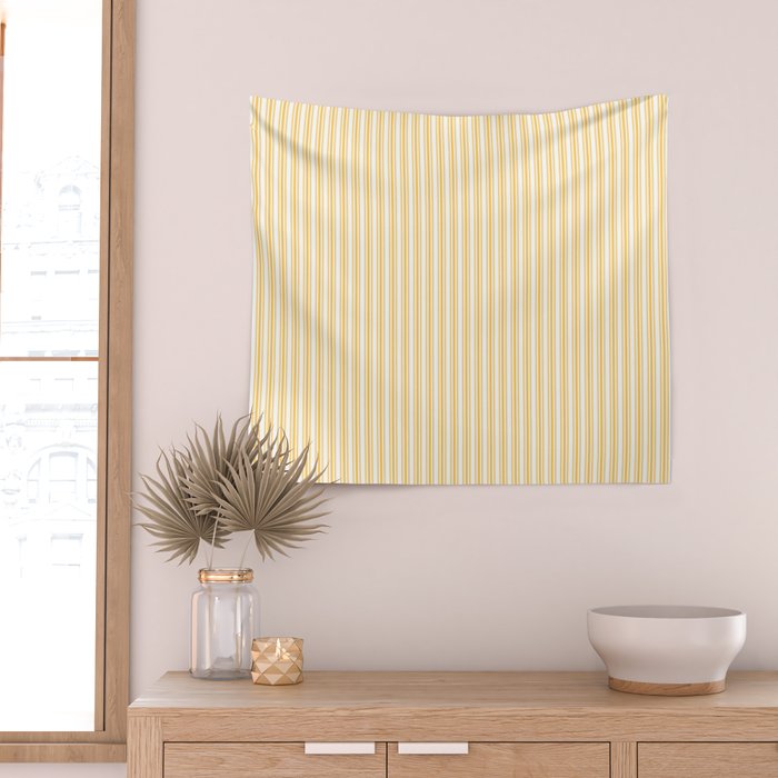 Classic Small Yellow Butter French Mattress Ticking Double Stripes Wall Tapestry Gallery Image 2