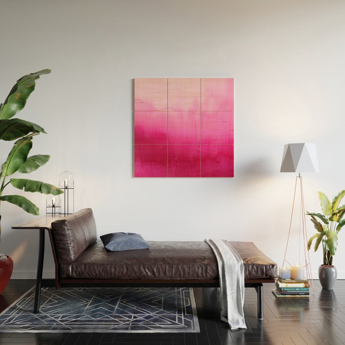 Modern fuchsia watercolor paint brushtrokes Wood Wall Art Gallery Image 2