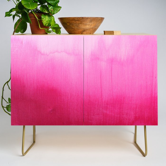 Modern fuchsia watercolor paint brushtrokes Credenza Gallery Image 1
