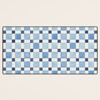 Mosaic plaids geometric pattern watercolor Soft blue Desk Mat Gallery Image 3