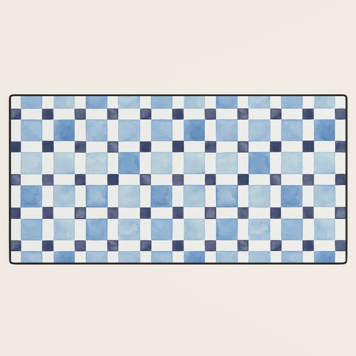 Mosaic plaids geometric pattern watercolor Soft blue Desk Mat Gallery Image 3