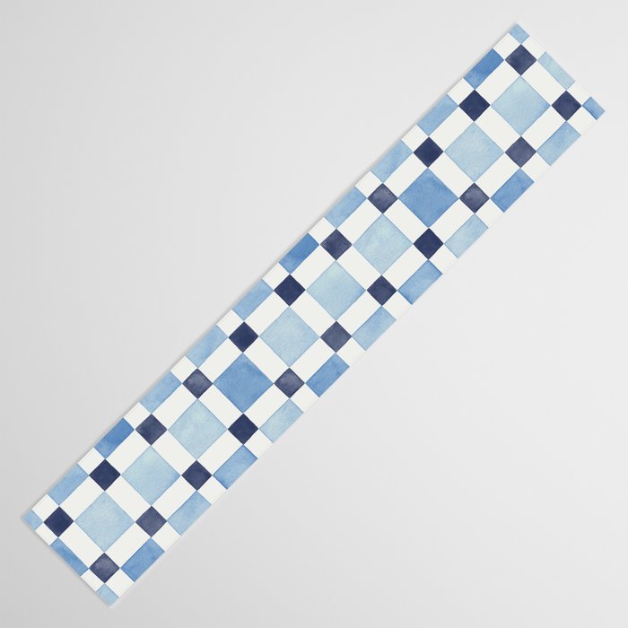 Mosaic plaids geometric pattern watercolor Soft blue Table Runner Gallery Image 3