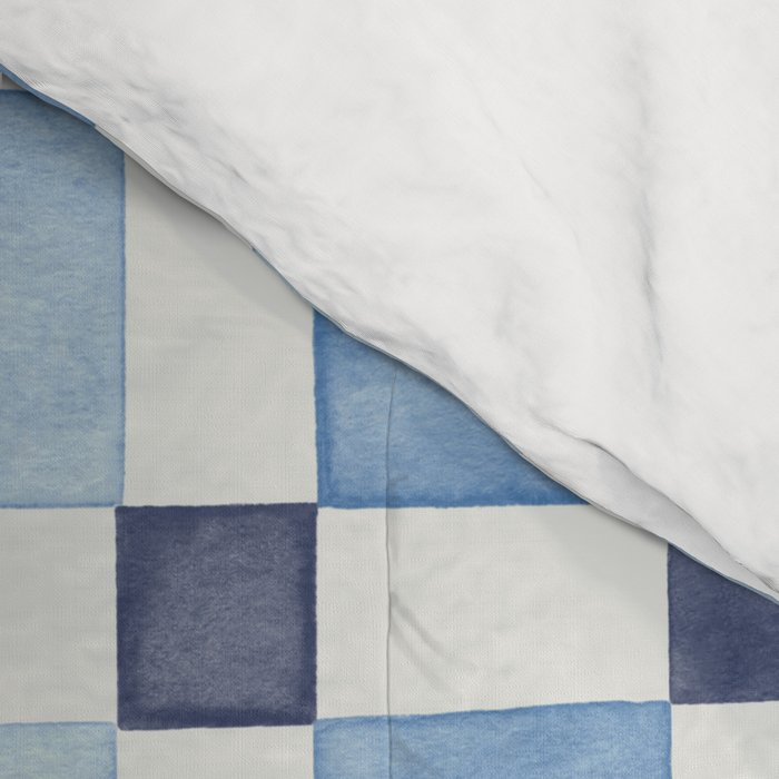 Mosaic plaids geometric pattern watercolor Soft blue Comforter Gallery Image 4