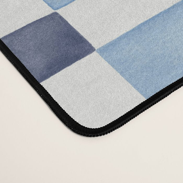 Mosaic plaids geometric pattern watercolor Soft blue Desk Mat Gallery Image 4