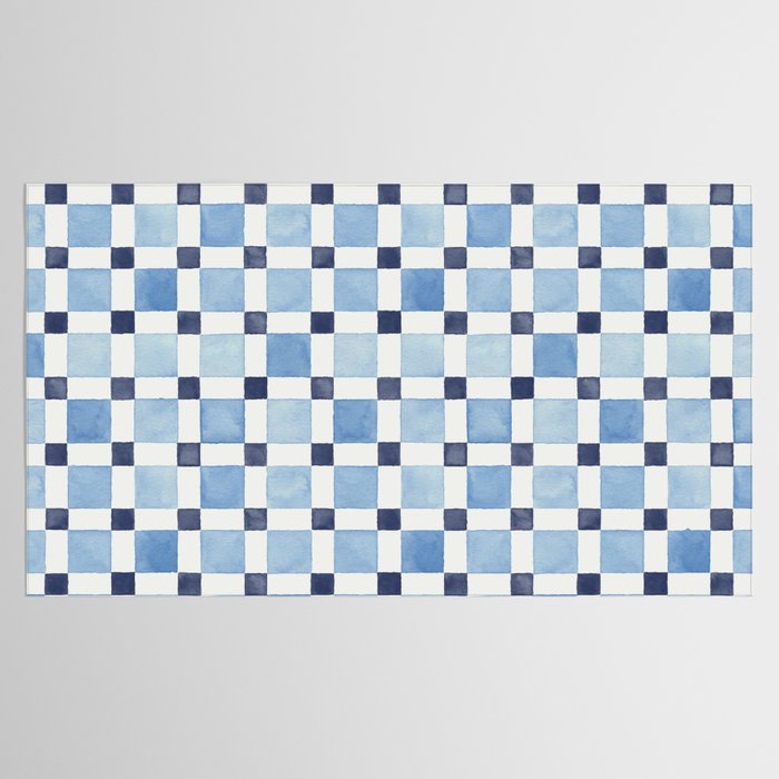 Mosaic plaids geometric pattern watercolor Soft blue Tablecloth Gallery Image 2