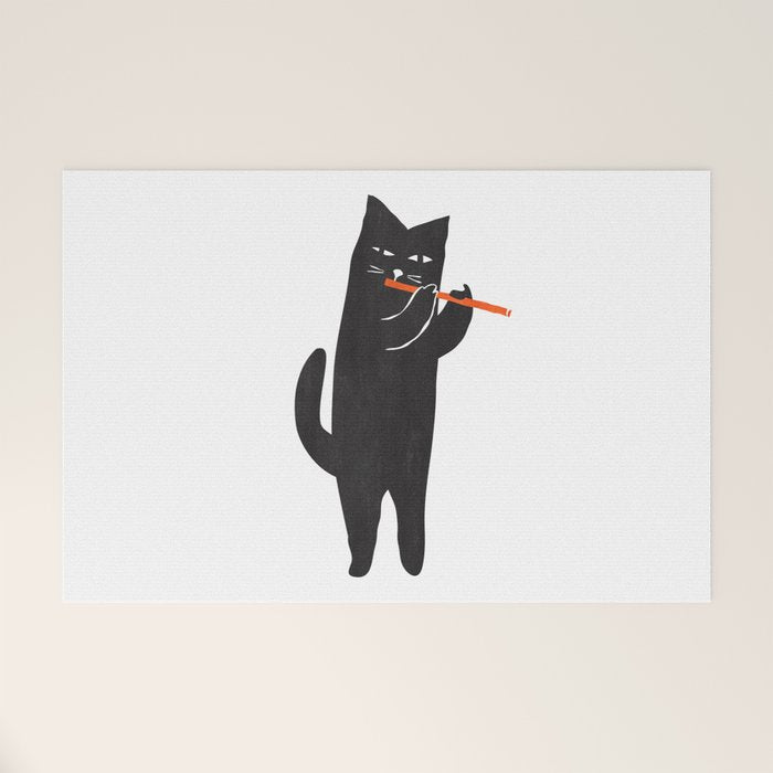 Black cat with flute Welcome Mat Gallery Image 1
