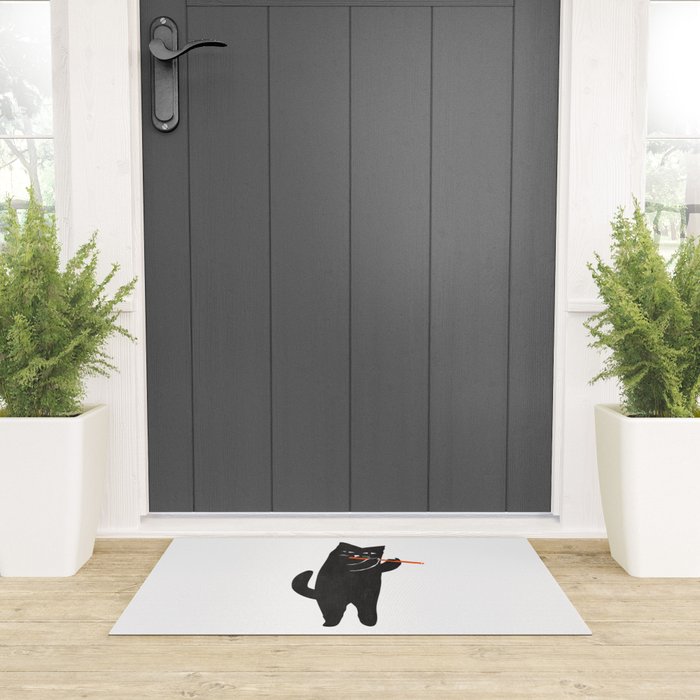 Black cat with flute Welcome Mat Gallery Image 3