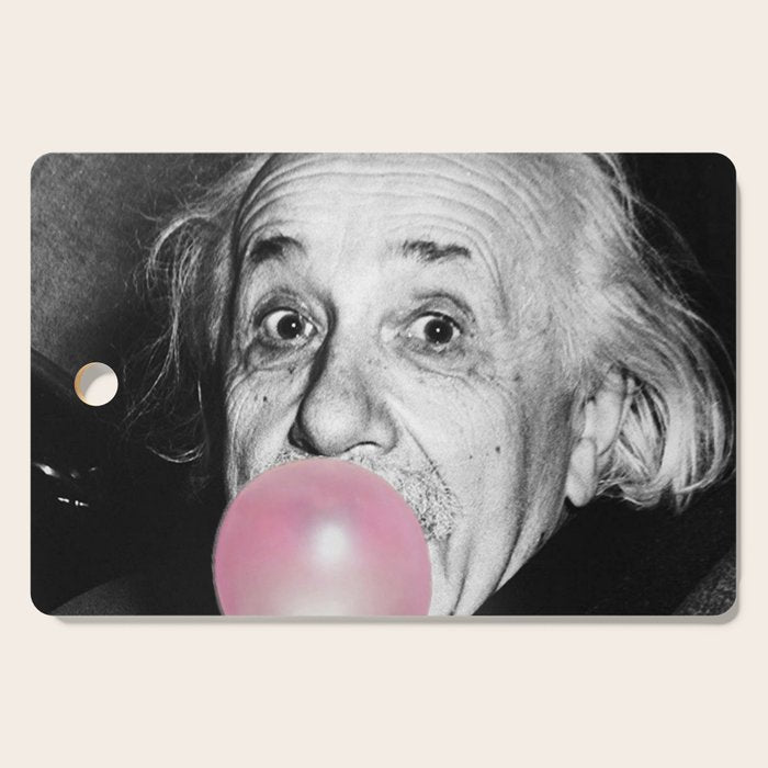 Satirical Bubble Gum Albert Einstein humour photography photograph blowing bubble gum bubble poster Cutting Board Gallery Image 1