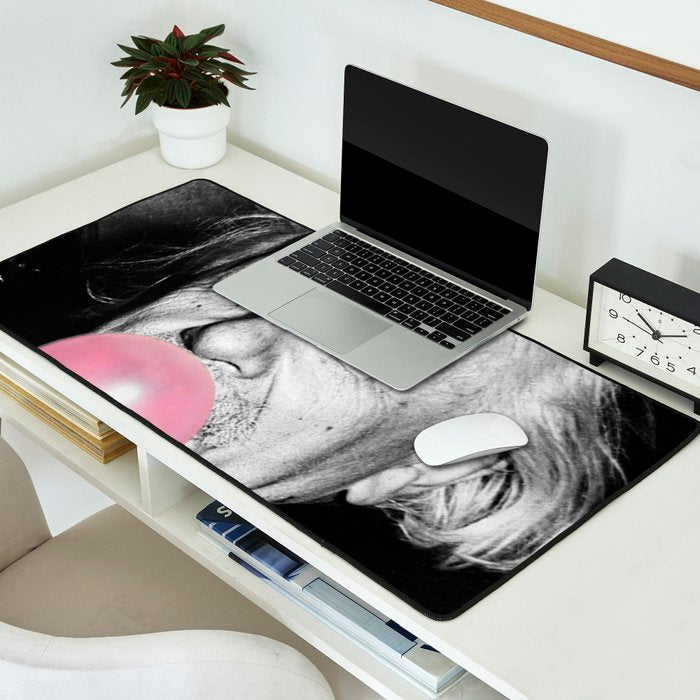 Satirical Bubble Gum Albert Einstein humour photography photograph blowing bubble gum bubble poster Desk Mat Gallery Image 2
