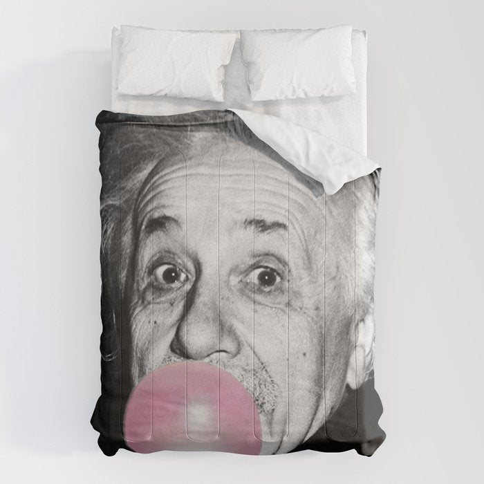 Satirical Bubble Gum Albert Einstein humour photography photograph blowing bubble gum bubble poster Comforter Gallery Image 1