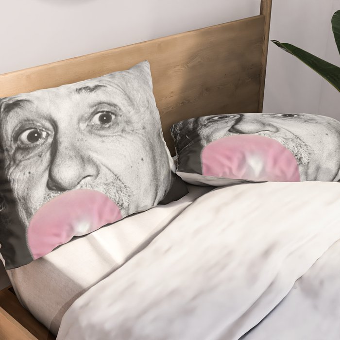 Satirical Bubble Gum Albert Einstein humour photography photograph blowing bubble gum bubble poster Pillow Sham Gallery Image 2
