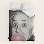 Satirical Bubble Gum Albert Einstein humour photography photograph blowing bubble gum bubble poster Duvet Cover Gallery Image 6