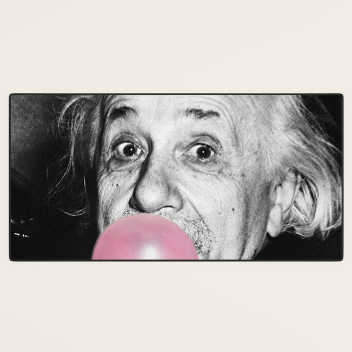 Satirical Bubble Gum Albert Einstein humour photography photograph blowing bubble gum bubble poster Desk Mat Gallery Image 3