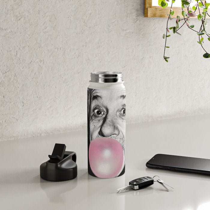 Satirical Bubble Gum Albert Einstein humour photography photograph blowing bubble gum bubble poster Water Bottle Gallery Image 4