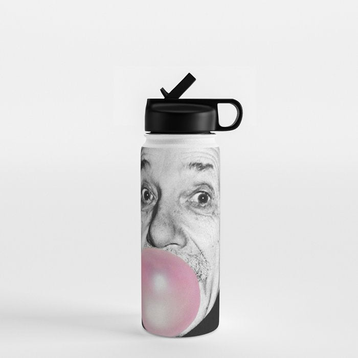 Satirical Bubble Gum Albert Einstein humour photography photograph blowing bubble gum bubble poster Water Bottle Gallery Image 1