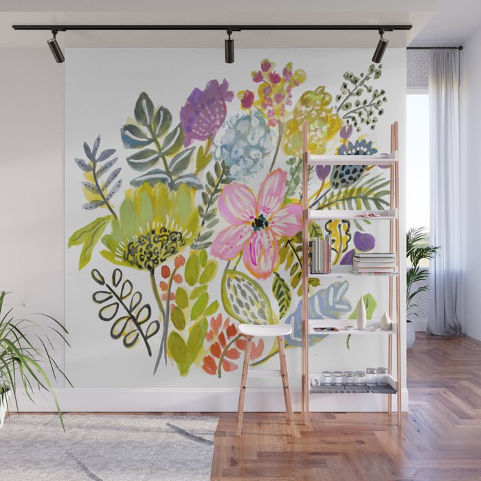 Colorful Flowers Watercolor Wall Mural Gallery Image 1