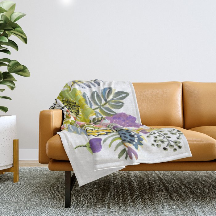 Colorful Flowers Watercolor Throw Blanket Gallery Image 1