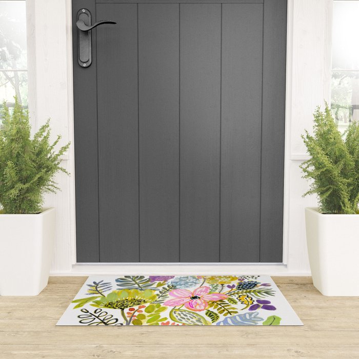 Colorful Flowers Watercolor Welcome Mat Gallery Image 3