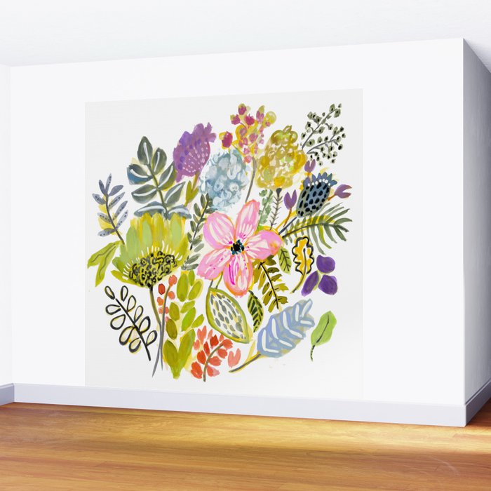 Colorful Flowers Watercolor Wall Mural Gallery Image 2