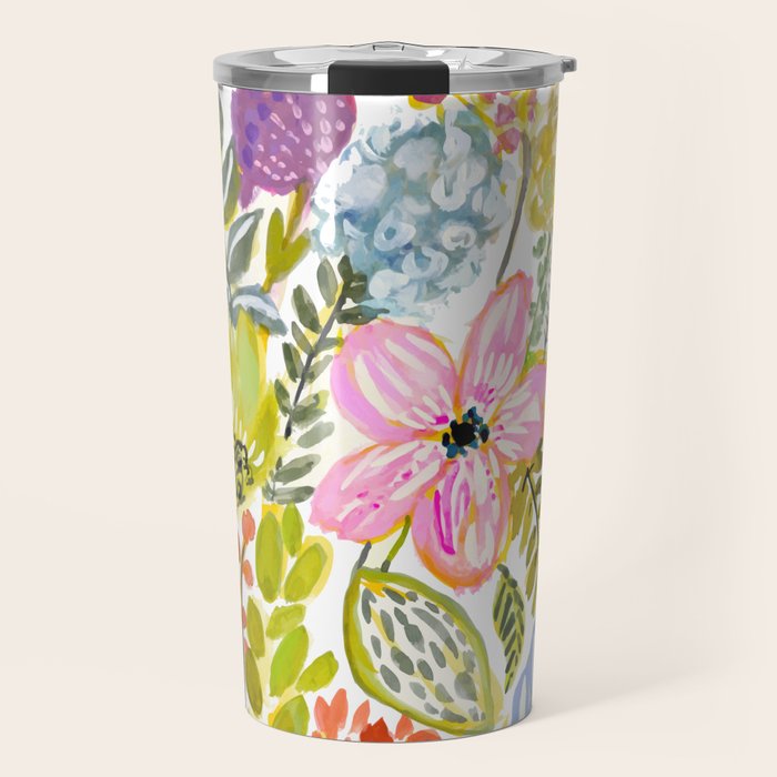 Colorful Flowers Watercolor Travel Mug Gallery Image 1